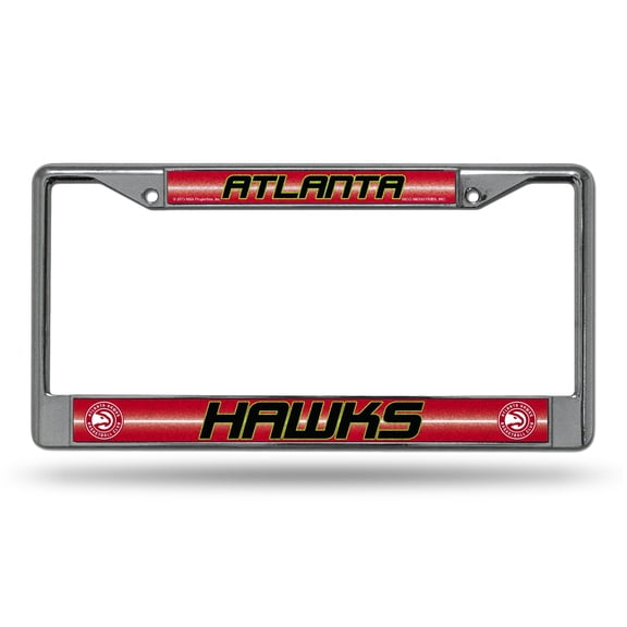Atlanta Basketball Hawks Standard Size Chrome License Plate Frame - It Sparkles! - Let's Go!