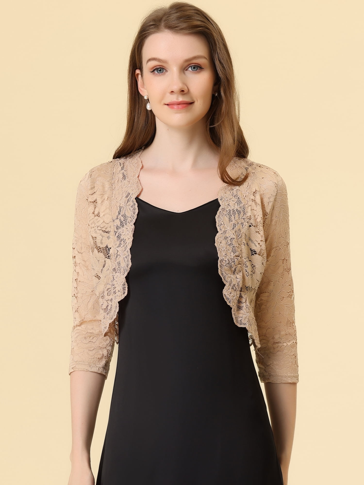 DARING DIVA 3/4 Sleeve Sheer Floral Lace Shrug Top 3XL Khaki