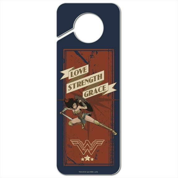 Wonder Woman Movie Love, Strength, Grace Plastic Door Knob Hanger Sign