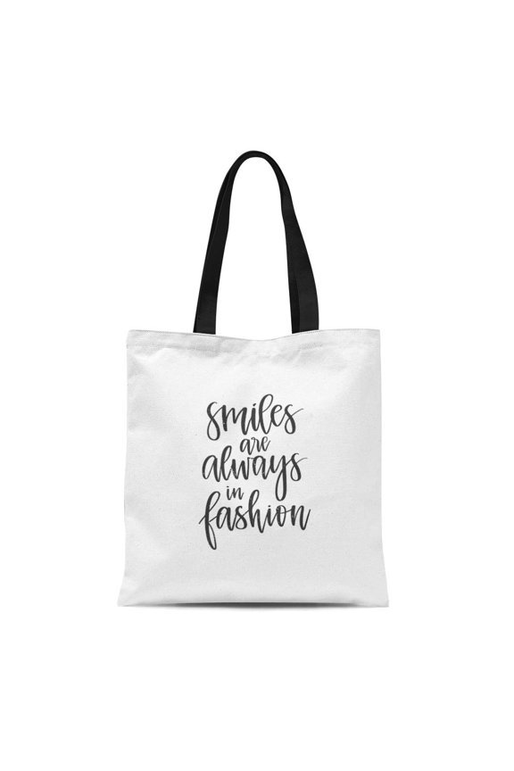 Canvas Tote Bag Text Motivational and Inspirational Smiles Are Always Reusable Shoulder Grocery Shopping Bags Handbag