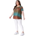 thumbnail image 3 of DARING DIVA Women's Plus Pleated Front Casual Blouse 4X Blue Brown, 3 of 6