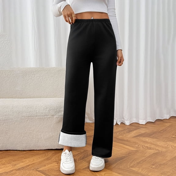 Garbnen Fleece Lined Sweatpants for Women Sherpa Elastic Waist Straight Leg Womens Joggers Winter Warm Flannel Plush Thermal Women's Pants