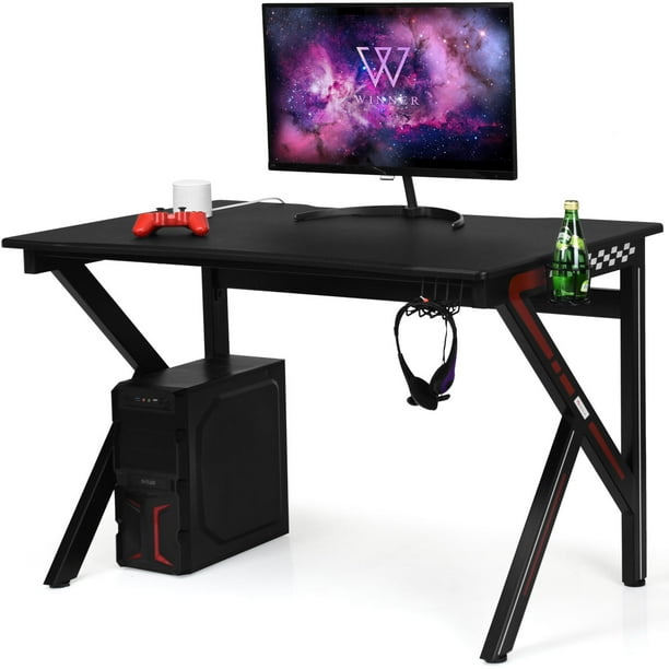 Topbuy K Shape Gaming Desk Computer Pc E Sports Table W Cup Holder Hook Black Walmart Com Walmart Com