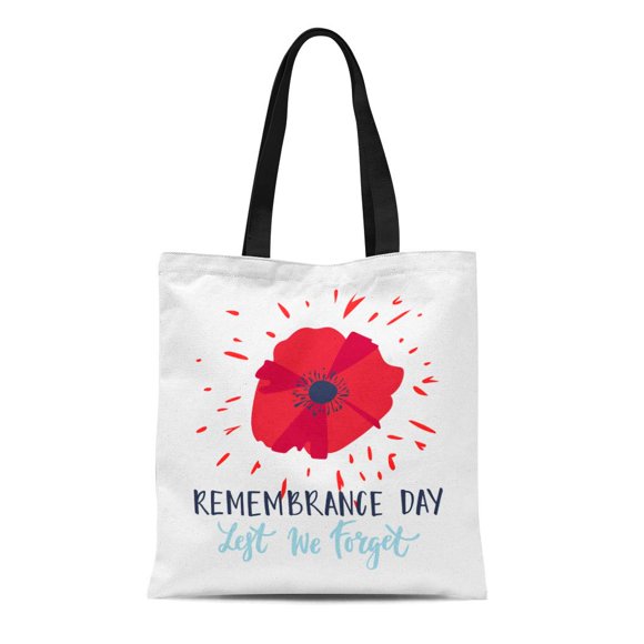 JSDART Canvas Tote Bag Bright Poppy Flower Remembrance Day Symbol Lest We Reusable Shoulder Grocery Shopping Bags Handbag