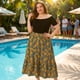 thumbnail image 2 of Faldas de talla grande Agnes Orinda para mujeres, con estampado floral, cintura elástica, en capas, fluida, falda maxi de verano 2X verde amarilla, 2 of 8