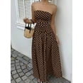 thumbnail image 6 of Women's Polka Dot Print Waist Cinched Bandeau Maxi Dress - Brown Vacation Sundress, 6 of 6