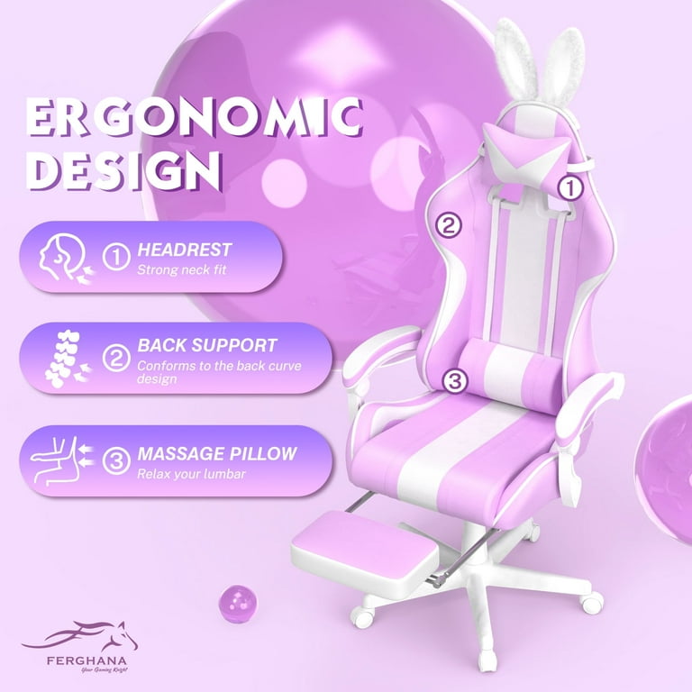 Gaming Chair with Footrest and Ergonomic Lumbar Massage Pillow, White -  AliExpress