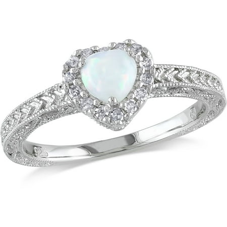 1/3 Carat T.G.W. Opal and 1/7 Carat T.W. Diamond Fashion Ring in Sterling Silver