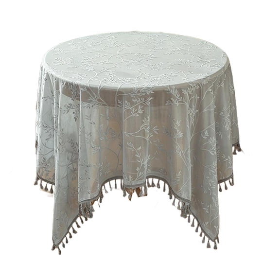 OADUKQ Round Tablecloth, French Country Floral Lace, Round Dining Table Decoration and Cozy Home Gatherings, Gray, 55.12 in