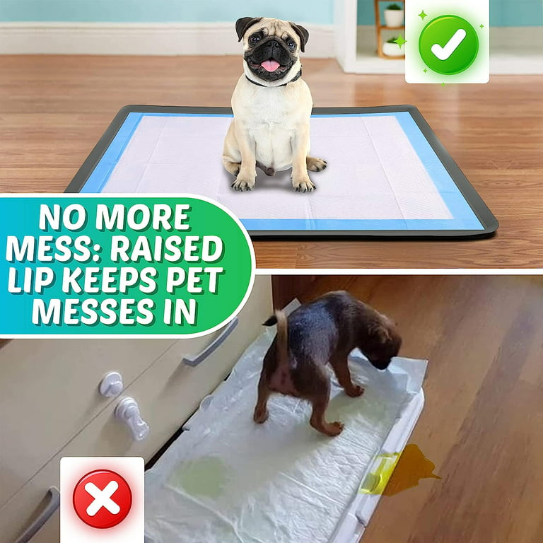 Pee Pad Tray for Dogs - No Spill Raised Lip Edge Silicone Mat Holder, Extra  Thick and