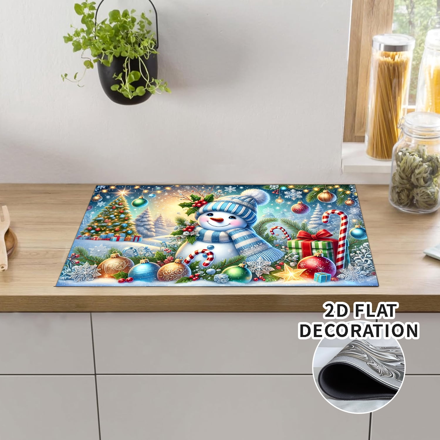Christmas Stove Top Covers, Blue Snowman Stove Top Cover for Electric, Anti-Slip Waterproof Mat for Glass Stove Top Protector Heat Resistant Square Pad Multipurpose Foldable Cooktop Cover 28x20in 1pc