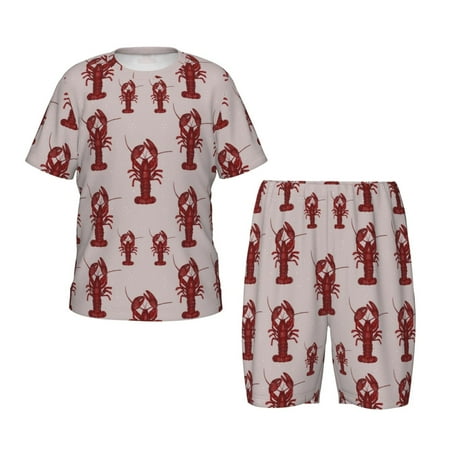 Adobk Red Lobster With Claws Print Pajamas Toddler 2 Piece Short Sleeve Sleepwear Summer Kids Clothes Set-Large