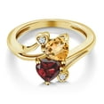 thumbnail image 3 of Gem Stone King 18K Yellow Gold Plated Silver Yellow Citrine Red Garnet Ring for Women (1.63 Cttw, Heart Shape 6MM, Gemstone November Birthstone, Size 5), 3 of 6