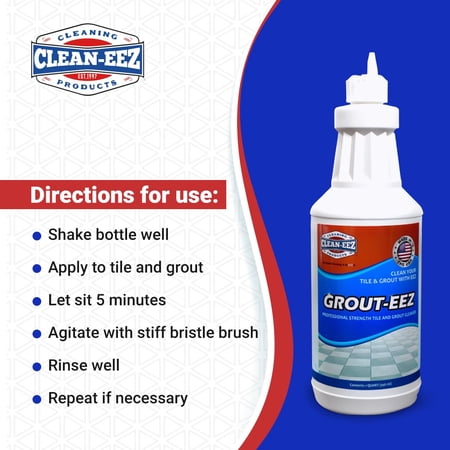 Clean-eez - Grout-eez Super Heavy-Duty Grout Cleaner Easy and Effective. Destroys Dirt and Grime with Ease. Safe for Colored Grout. Single Bottle and Handheld Brush (2)