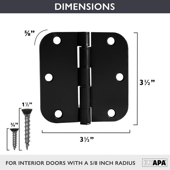 Ilyapa 18 Pack Matte Black Interior Door Hinges, 3.5 x 3.5 Inch Interior Door Hinges, Matte Black Interior Hinges, Black Hinges for Doors, Closets, Bathrooms - 3 1/2 with 5/8 Inch Radius Corners