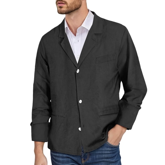 sususu Men's Blazers,Men Black Suit,Linen Suit Jacket Lightweight Smart Casual Sport Coat for Spring and Summer Wear With Breathable Comfort Design