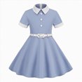 thumbnail image 1 of Gubotare Robe d'Anniversaire pour Tout-Petit Fille Sans Manches Ligne A Mini Robe Froncée à Volants Robe Évasée Taille 7-8 (Bleu, 7-8 Ans), 1 of 9