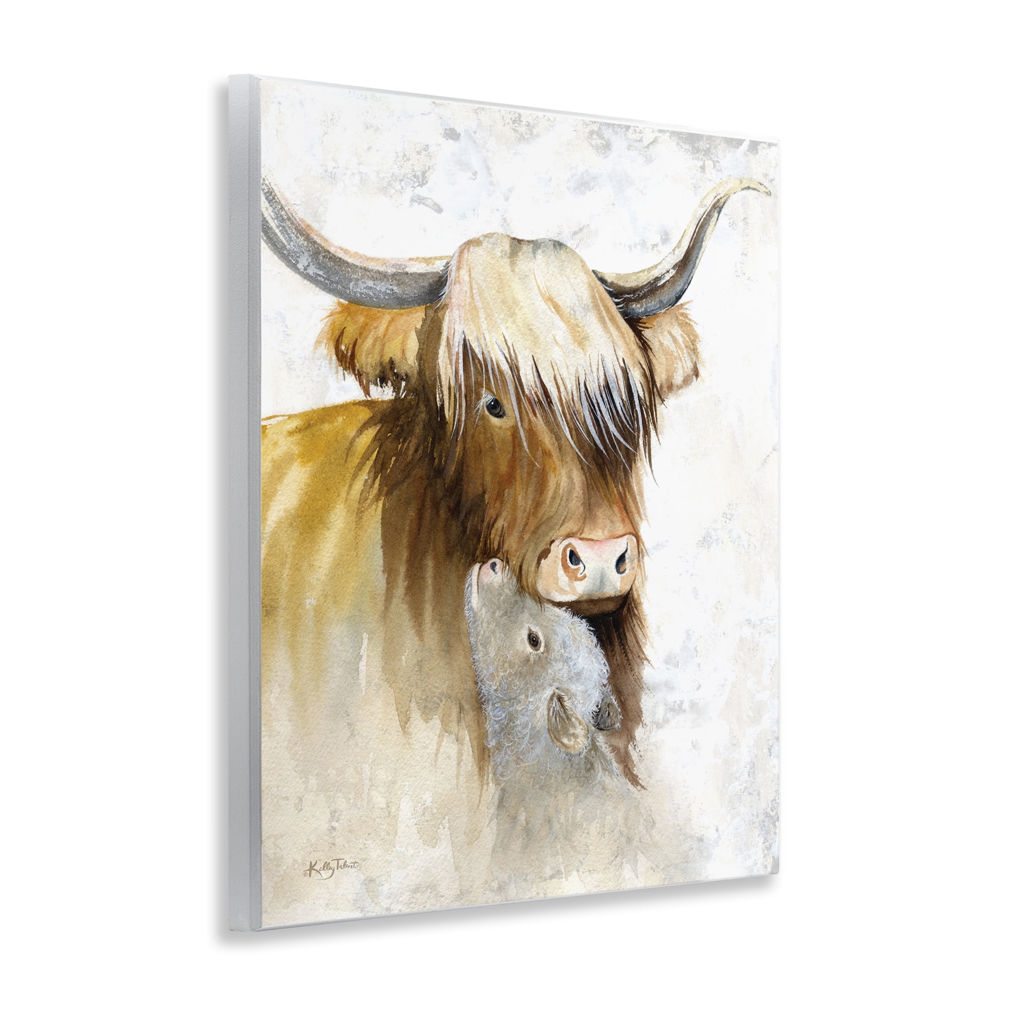 Stupell Industries Neutral Longhorn & Calf Animals & Insects Painting Unframed Art Print Wall Art, 11 x 14