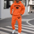 thumbnail image 2 of sususu Mens Suits Regular Fit,Stylish Men's Letter Graphic Hooded Sweatshirt with Comfortable Jogger Pants Casual Two Piece Set for Everyday Wear - Orange, 2 of 5
