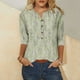 thumbnail image 2 of Tops de Algodón para las Mujeres Impreso Botón 3/4 Manga Suelta Tee, Suave Casual 3/4 Manga Superior, 2 of 4