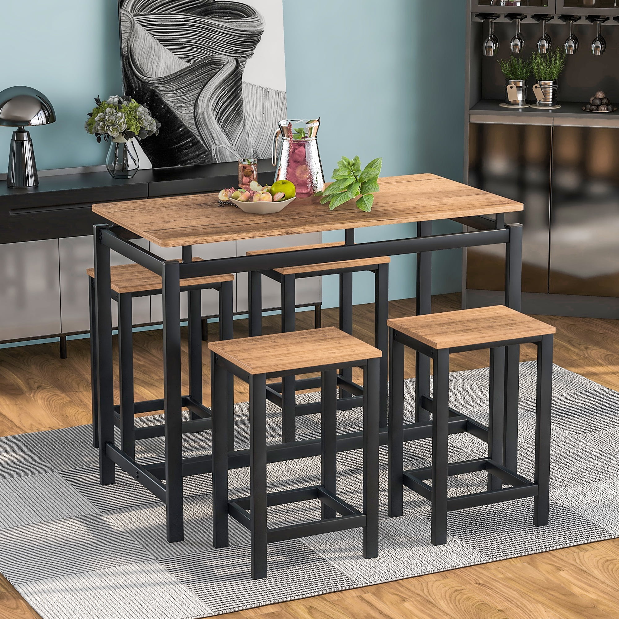 Heavy Duty Dining Table Set, 5 Piece Modern Industrial Dining Room