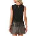 thumbnail image 3 of INSPIRE CHIC Party Tops for Women's Sequin Fringe Trim Sleeveless Round Neck Sparkly Tees XS Black, 3 of 5