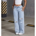 thumbnail image 4 of Pantalones vaqueros rasgados de talle alto y pierna ancha Y2K holgados for novio, pantalones versátiles de mezclilla desgastados, 4 of 7