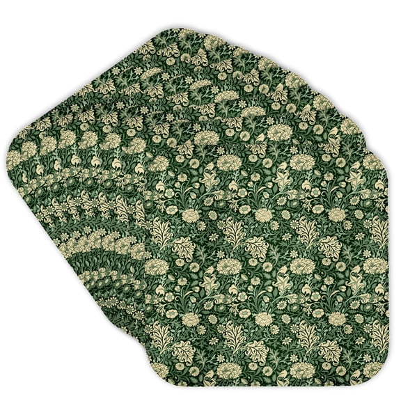 3drose, William Morris Cherwell Chintz Pattern in Forest Green and Buttermilk, Set of 8 Coasters - Cork