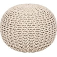 thumbnail image 4 of Round Pouf Ottoman - Cable Knitted Boho Poof - Home Décor Cord Pouffe Handmade Circular Footrest for Living Room - Bedroom - Kids Bedroom - 100% Cotton Pouf (18" x 18" x 14") - Ivory, 4 of 11