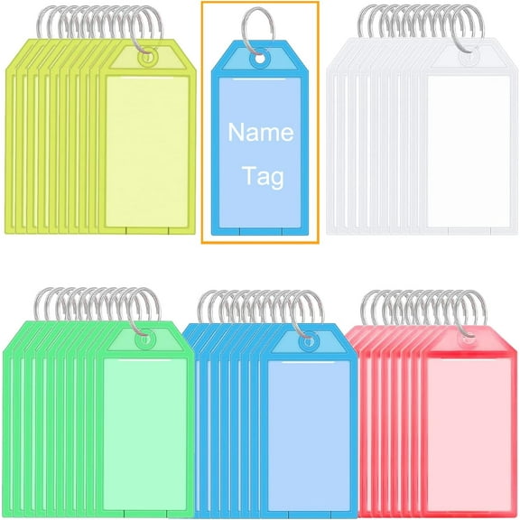 Key Tag 50pcs Key Chains Plastic Key Ring Tags Labels Storage & Organization for ID, USB Drive, Car Keys & More Key Label 5Colors（Each 10pcs）