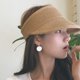 thumbnail image 2 of Viseras para el sol para mujer, sombrero de sol negro, sombrero de playa de ala ancha, protección UV, sombrero de paja, viseras enrollables, sombrero de viaje de cola de caballo de verano, 2 of 5