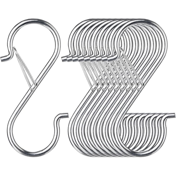 Minzimin 12/24 PCS S Hooks for Hanging with Safety Buckle, Metal S Shaped Hooks Fit for 0.5 Inch Rod Diamater, for Kitchen Utensil, Cups, Pots, Plants, Bags, Hats