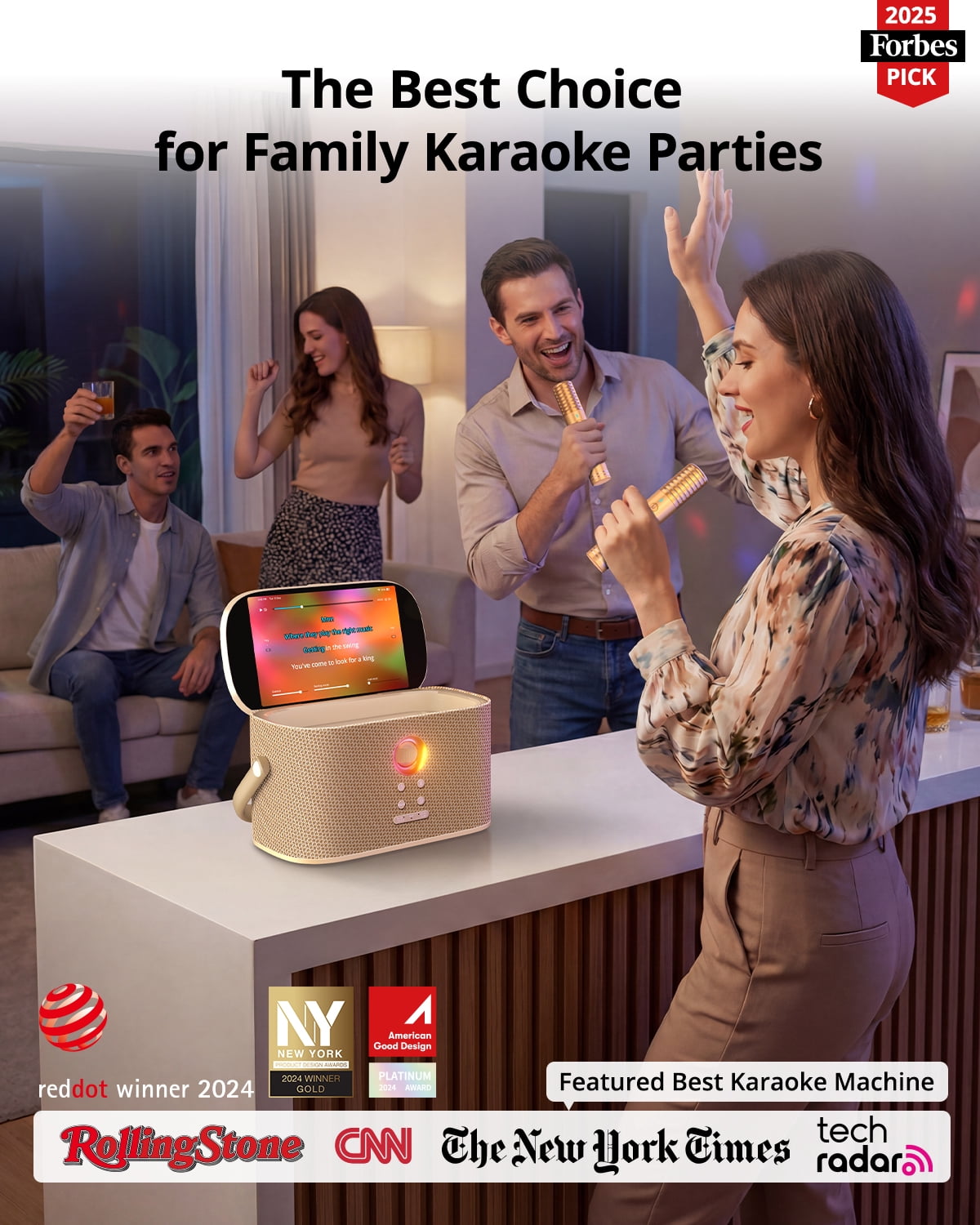 Ikarao Karaoke Machine, 140W Portable System with Lyrics Screen, 2 Wireless Mics, Autotune & EQ, TV Connect, Perfect for Home, Party, Travel
