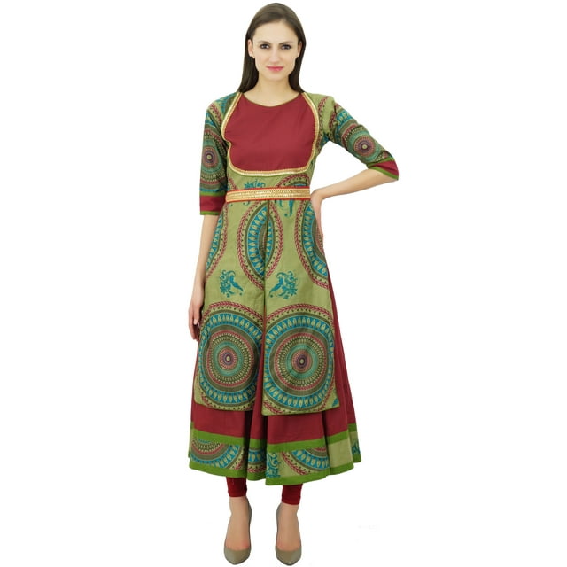 Bimba Kurti Anarkali Longue Évasée avec Ceinture, Robe Kurta Classique pour Femmes, Style Indien, Blouse