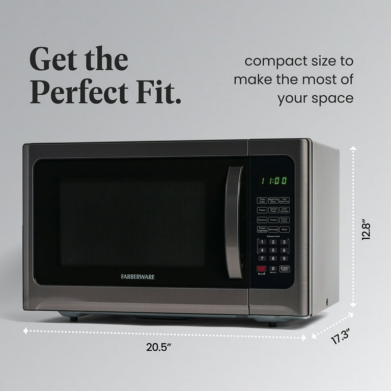 Farberware Black 1.2 Cu. ft. 1100 Watt Microwave Oven with Grill Black Stainless Steel FMO12AHTBSG