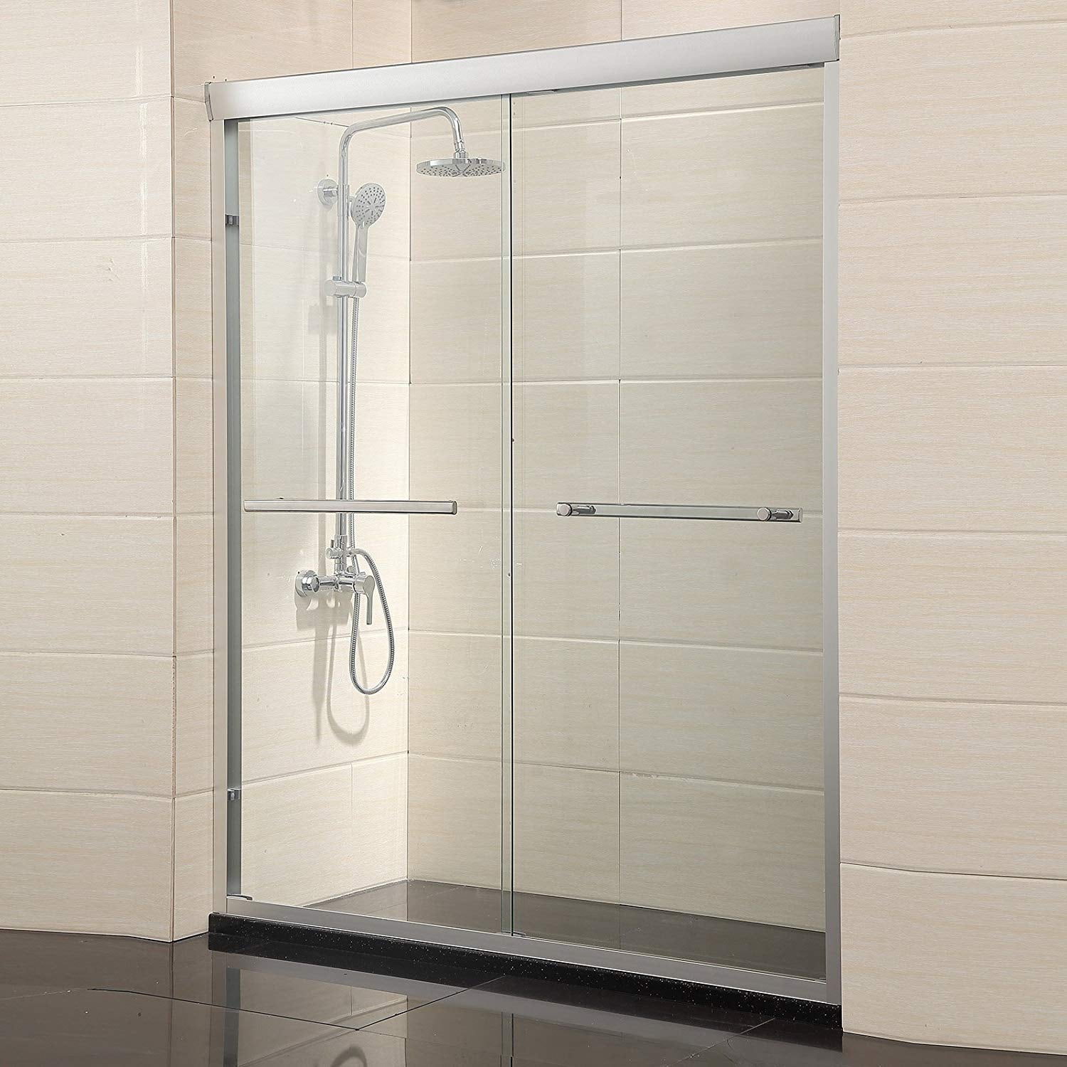Shower Door framed Bathtub Door Glass Double Sliding 1/4" Clear Glass