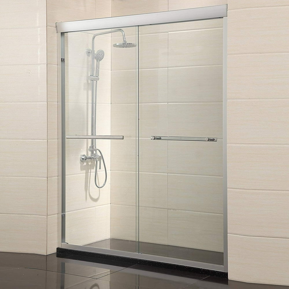 Shower Door Framed Bathtub Door Glass Double Sliding 1 4 Clear Glass In Chrome Finish Mecor