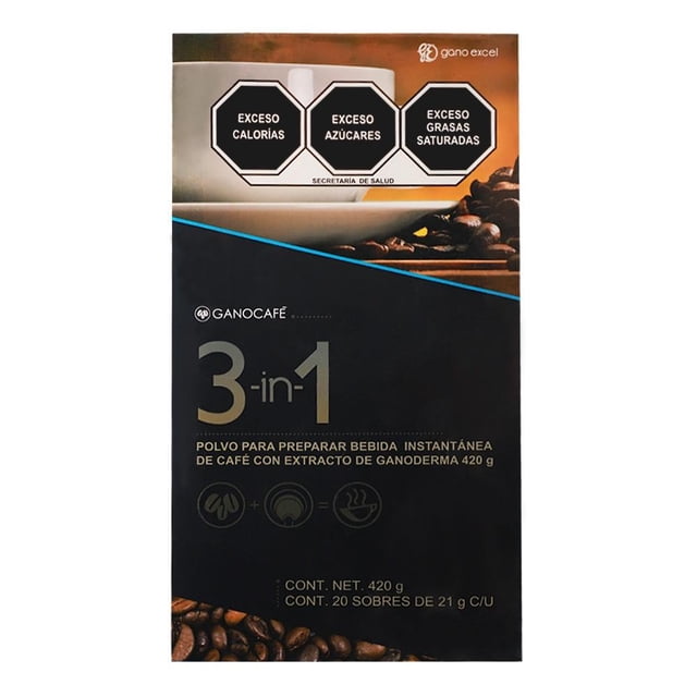Café Capuchino con Ganoderma Ganocafe Ganoexcel Caja con 20 Sobres de 21 gramos cada uno. Cont.Net. 420 g.