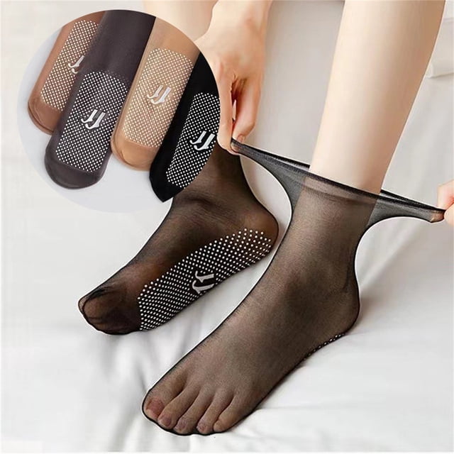 Calcetas antideslizantes de cristal de terciopelo - Calcetines cortos transpirables color nude para mujer, 85% terciopelo 15% elastano, talla 35-44