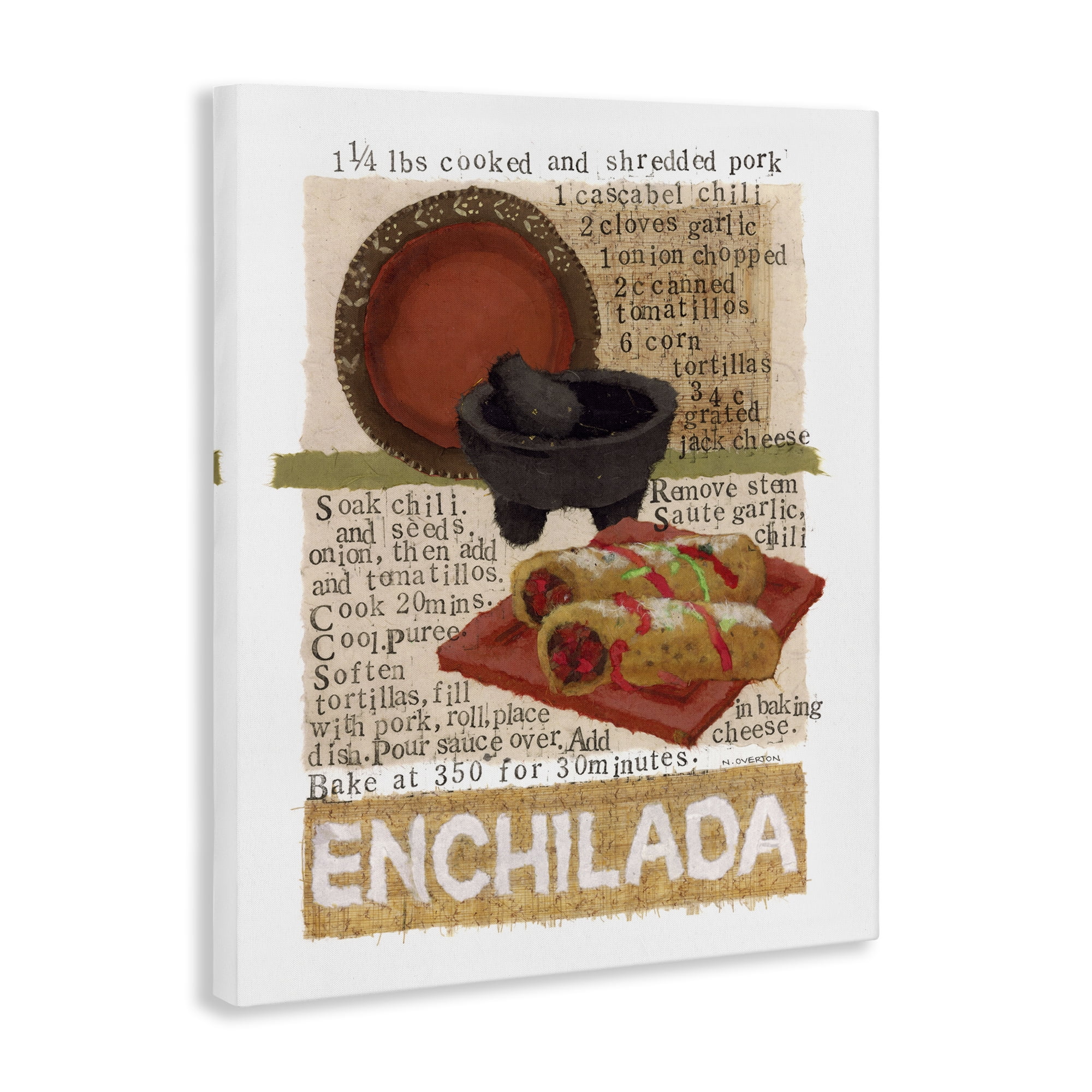 Stupell Industries Mexican Enchilada Recipe Food & Beverage Painting Gallery Wrapped Canvas Art Print Wall Art, 24 x 30