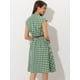 thumbnail image 4 of Vestido a cuadros retro con cinturón y manga casquillo frontal con botones para mujer Verde M, 4 of 5