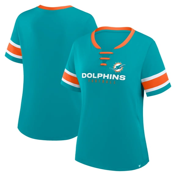 Women's Fanatics Aqua Miami Dolphins Redzone Draw Play Athena Lace-Up T-Shirt