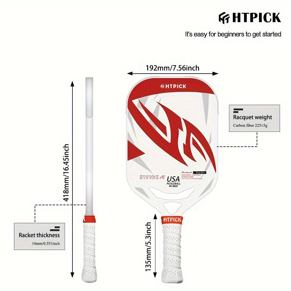 Carbon fiber pickup racket with air throat, hot formed pickup racket for power and control, 14mm polypropylene honeycomb core, textured carbon sand surface