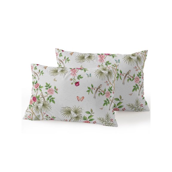 Outdoor Pillows Waterproof, Pink Flowers Bedding Throw Pillows with Insert for Couch Sofa Bed, Spring Floral Butterfly Watercolor Botanical 12x20 Inch Pillowcases Decorative Patio Pillow Set of 2