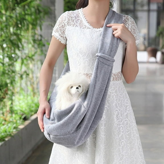 LOLIPPYY Portable Grey Cotton Linen Pet Sling Handbag for Dogs and Cats, Lightweight Bag