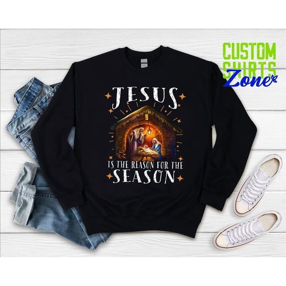 Tee Clo Jesus Is The Reason For The Season T-Shirt Holy Family Nativity Christian Tee, Full Size S-5XL