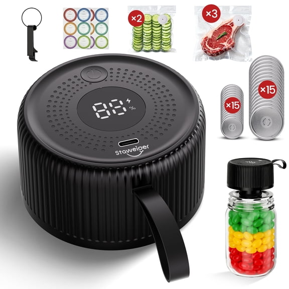 Uarter Mason Jar Vacuum Sealer with 30 Lids, Electric Vacuum Sealer Machine with Wide&Regular Mouth Mason Lids/Vacuum Bags for Food Storage