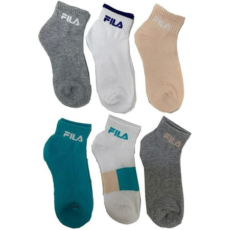 Fila Women's 6-Pack Color Block Stripe Half Cushion Quarter Socks White Multi