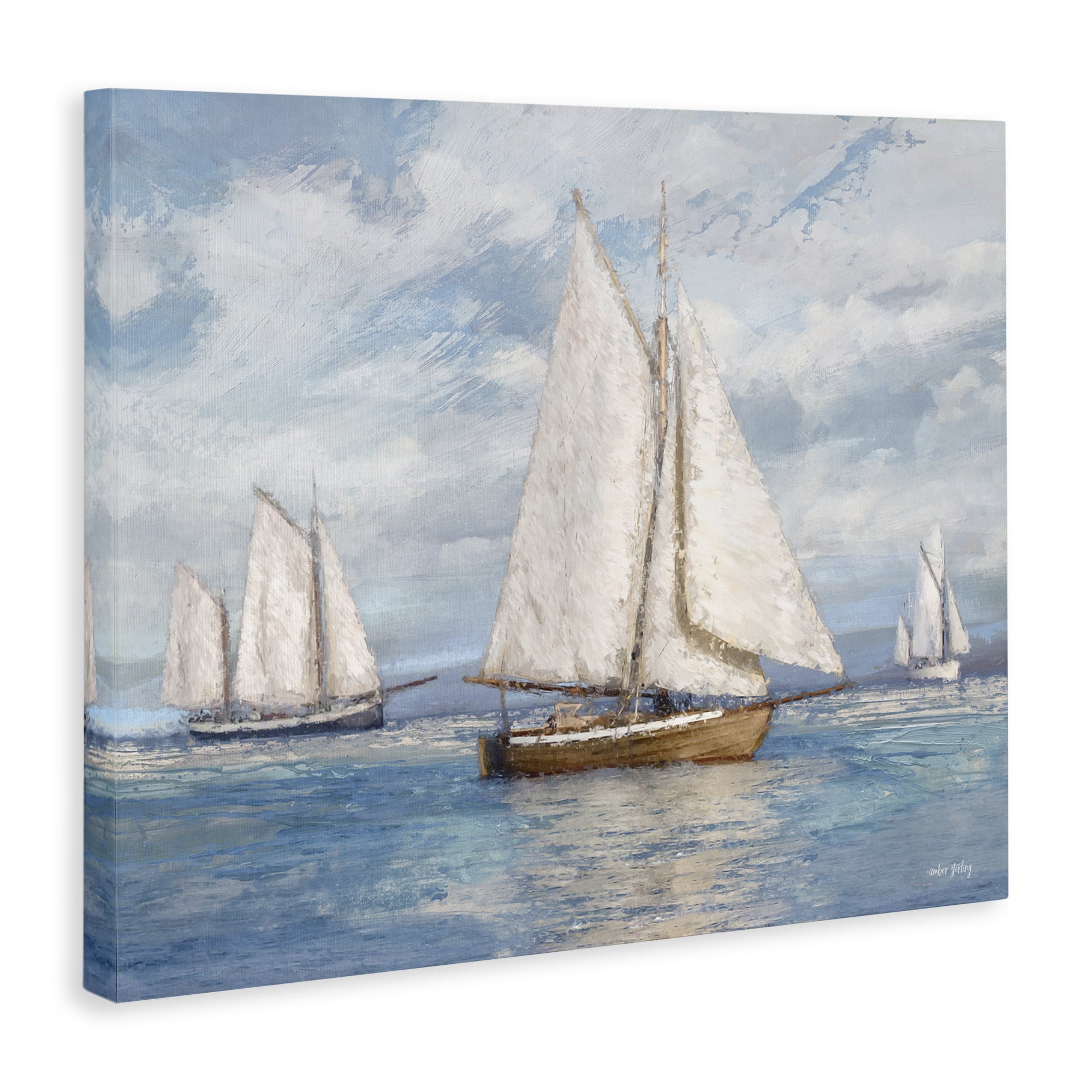 Stupell Industries Sailboat Trio Impression Nautical & Beach Painting Wrapped Canvas Art Print Wall Art, 48 x 36