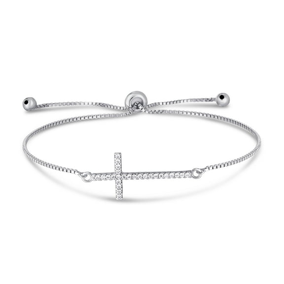 Silver Plated Cubic Zirconia Cross Adjustable Bracelet